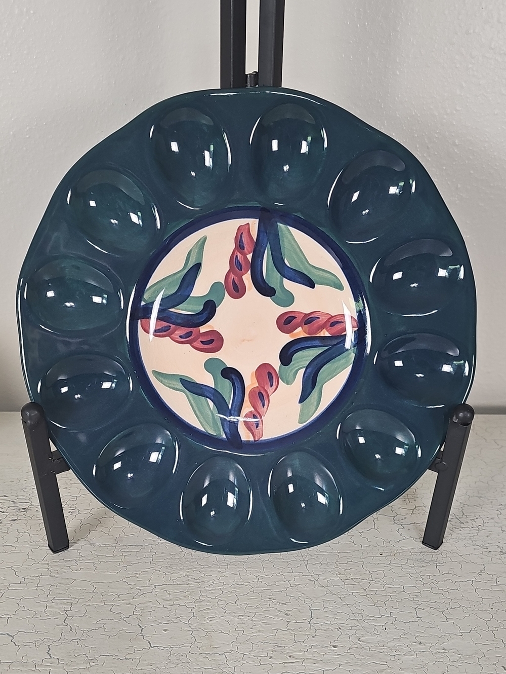🎨 Vintage Gail Pittman Hand Painted Deviled Egg Platter 10”